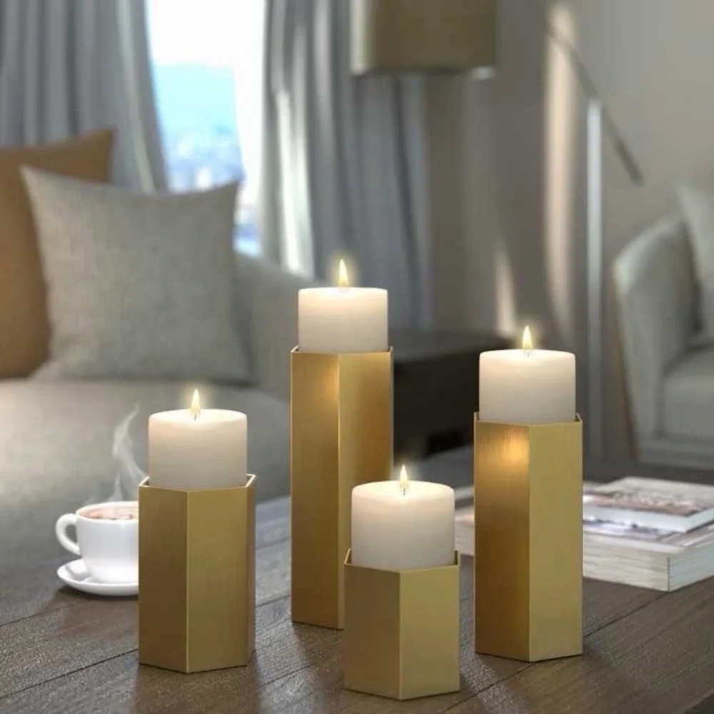 Set of‎ 4 Brass Hexagon Display Risers Candle Holders Wedding Decor